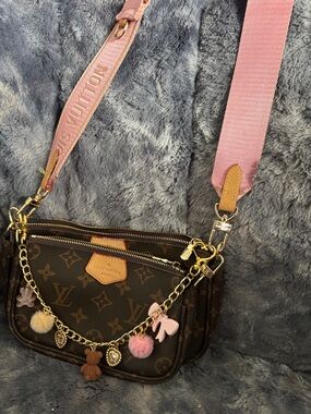 Louis Vuitton Brown Monogram Multi-Pochette with Pink Strap and Gold Hardware